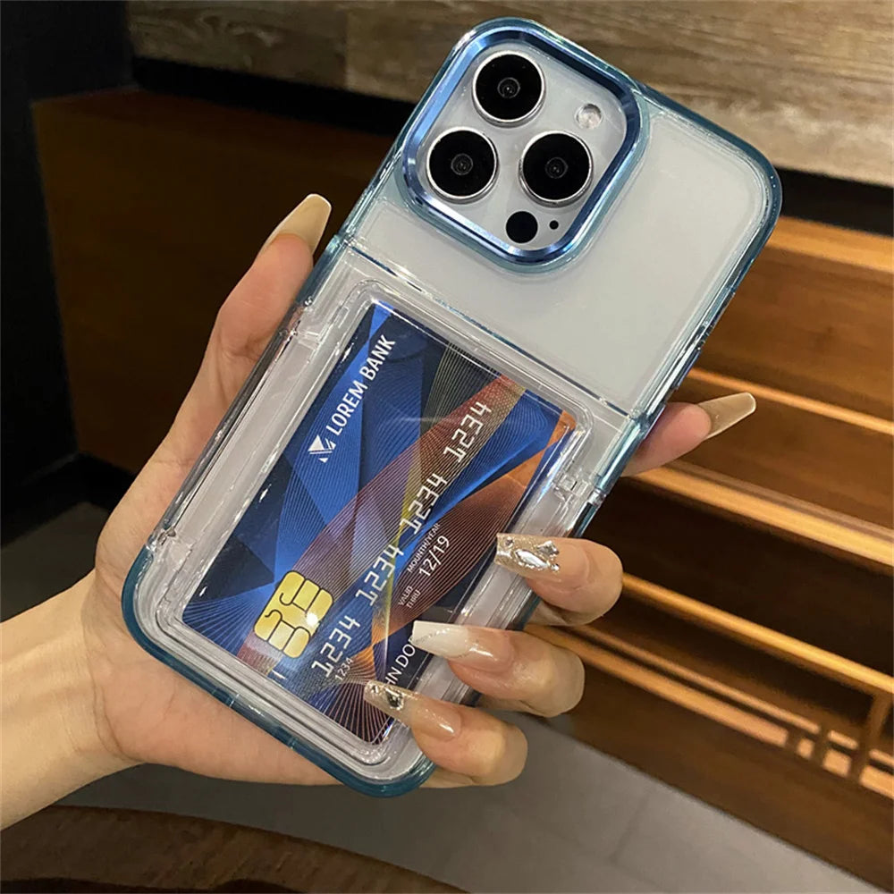 Transparent Card Slot Bag Holder Phone Case For iPhone17 Air 15 14 13 11 12 16 17ProMax Shockproof Protection Hard Acrylic Cover