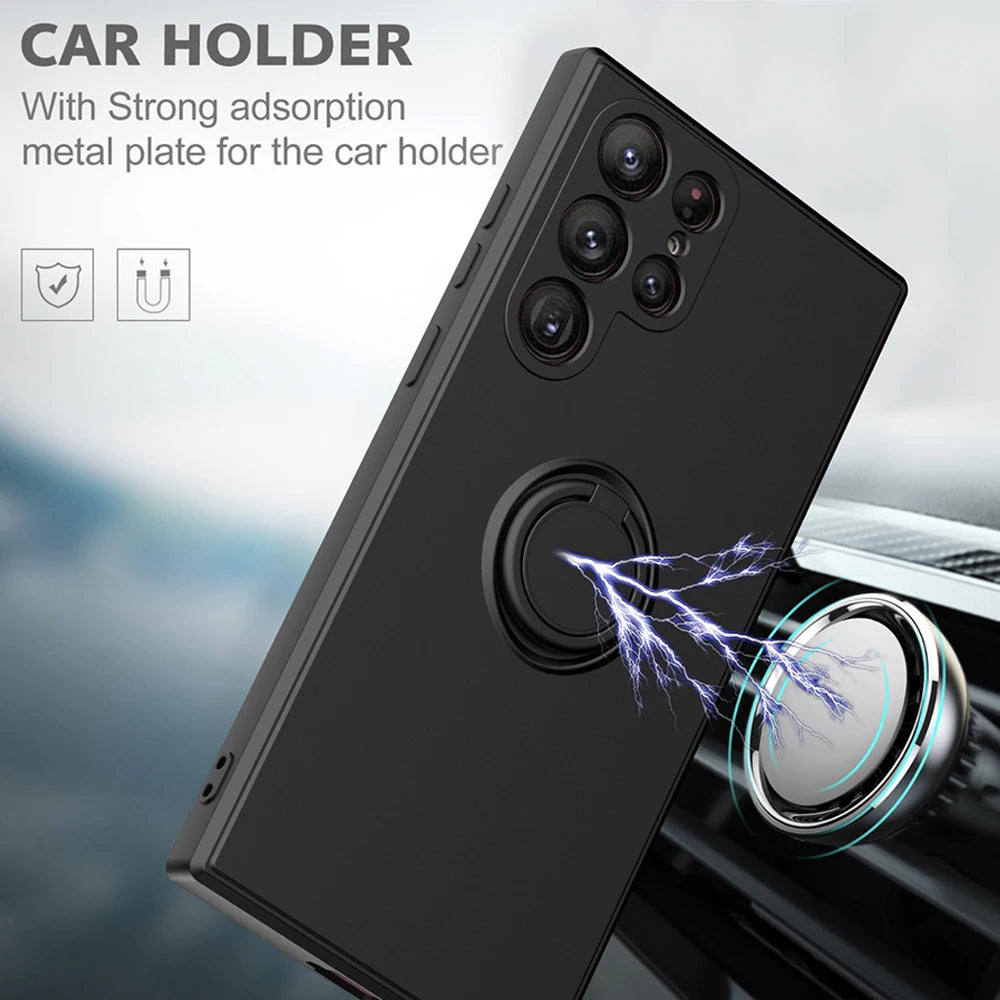 Liquid Silicone Back Cover For Samsung Galaxy S25 S26 Ultra Case With Magnetic Holder For Samsung S24 S23 Ultra Plus S21 FE Case