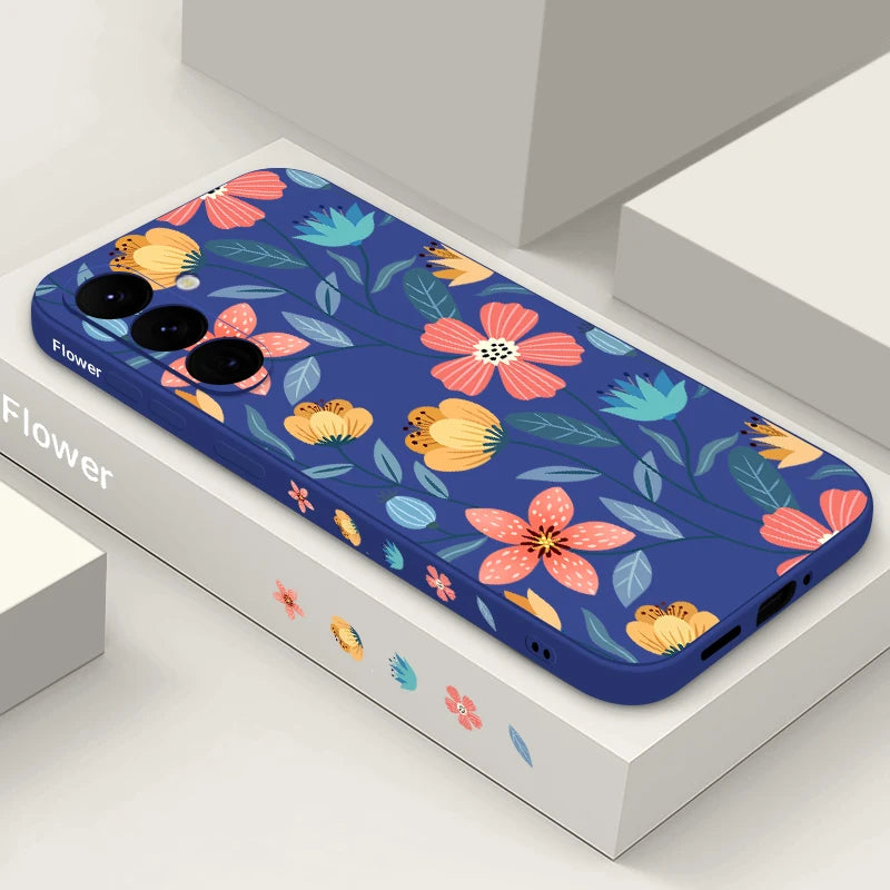 Colorful Flower Case For Samsung Galaxy S24 S23 S22 Ultra S21 FE S26 A56 A15 A35 A55 A52 A53 A54 5G S25 Silicone Lanyard Case