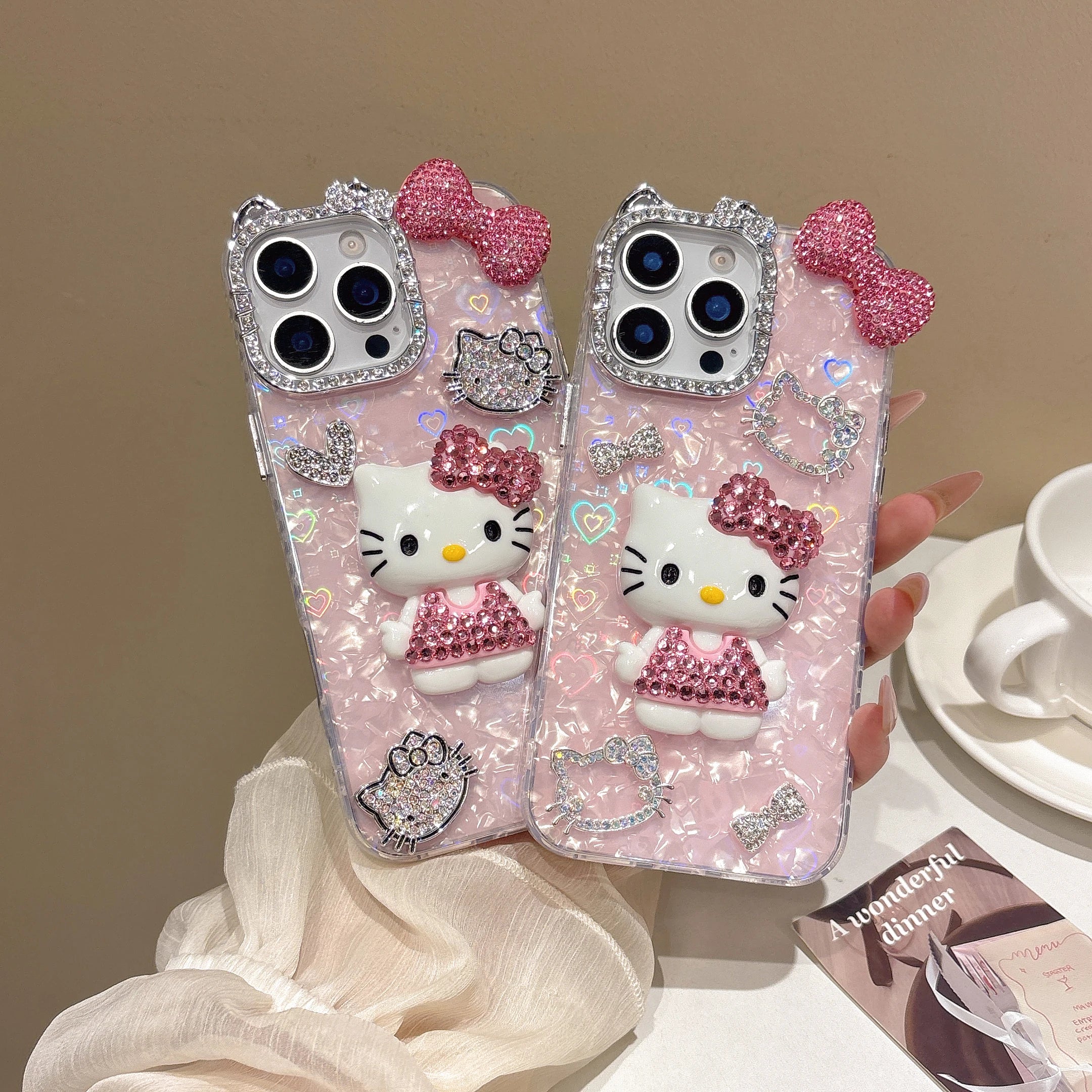 Luxury Diamond Hello Kitty Phone Case For iPhone 11 12 13 14 15 16 17 Pro Max 14 15 16 Plus Shockproof INS Style Girl Back Cover