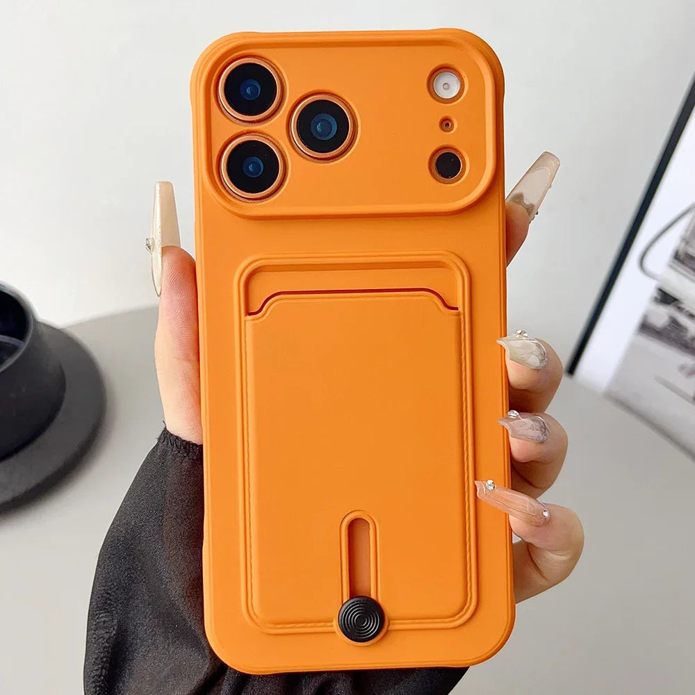 Fine hole sliding card holder silicone phone case for iPhone 17 17E 16E 16 15 14 13 12 11 Pro Max Air Mini shockproof soft Cover