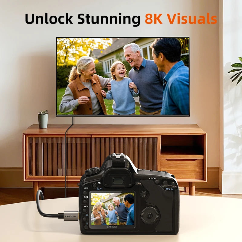 CABLETIME Mini HDMI to HDMI Cable HD 8K 60Hz High-Speed Mini HD 2.1 Cable 48Gbps HDMI 2.1 Cord for HDTV Tablet Camera
