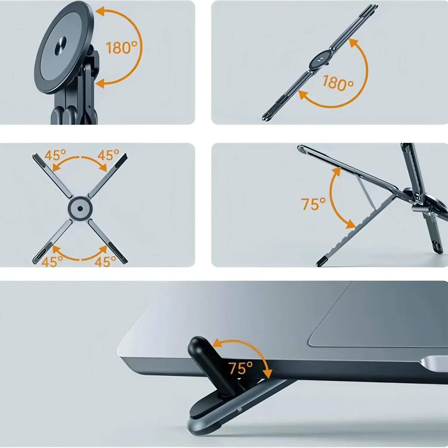 Portable Magnetic Phone Holder & Selfie Stick 3-in-1 Foldable Tripod Stand for iPhone iPad Tablet Laptop Desktop Use