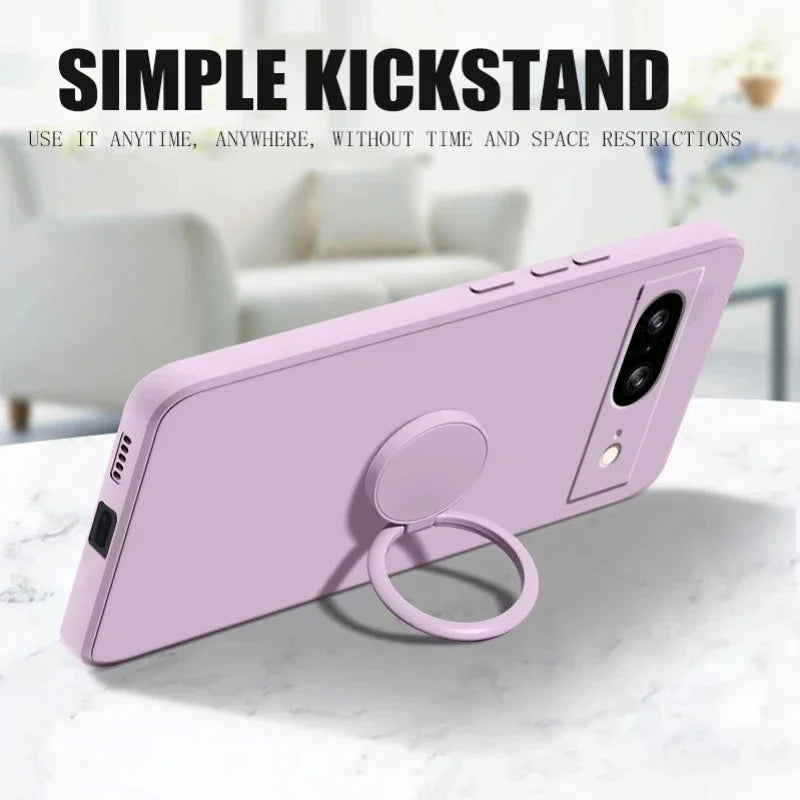 Liquid Silicone Skin Feel Magnetic Ring Stand Holder Case for Google Pixel 9A 9 Pro XL 8A 7A 6A 8 7 Pro 5G TPU Protection Cover