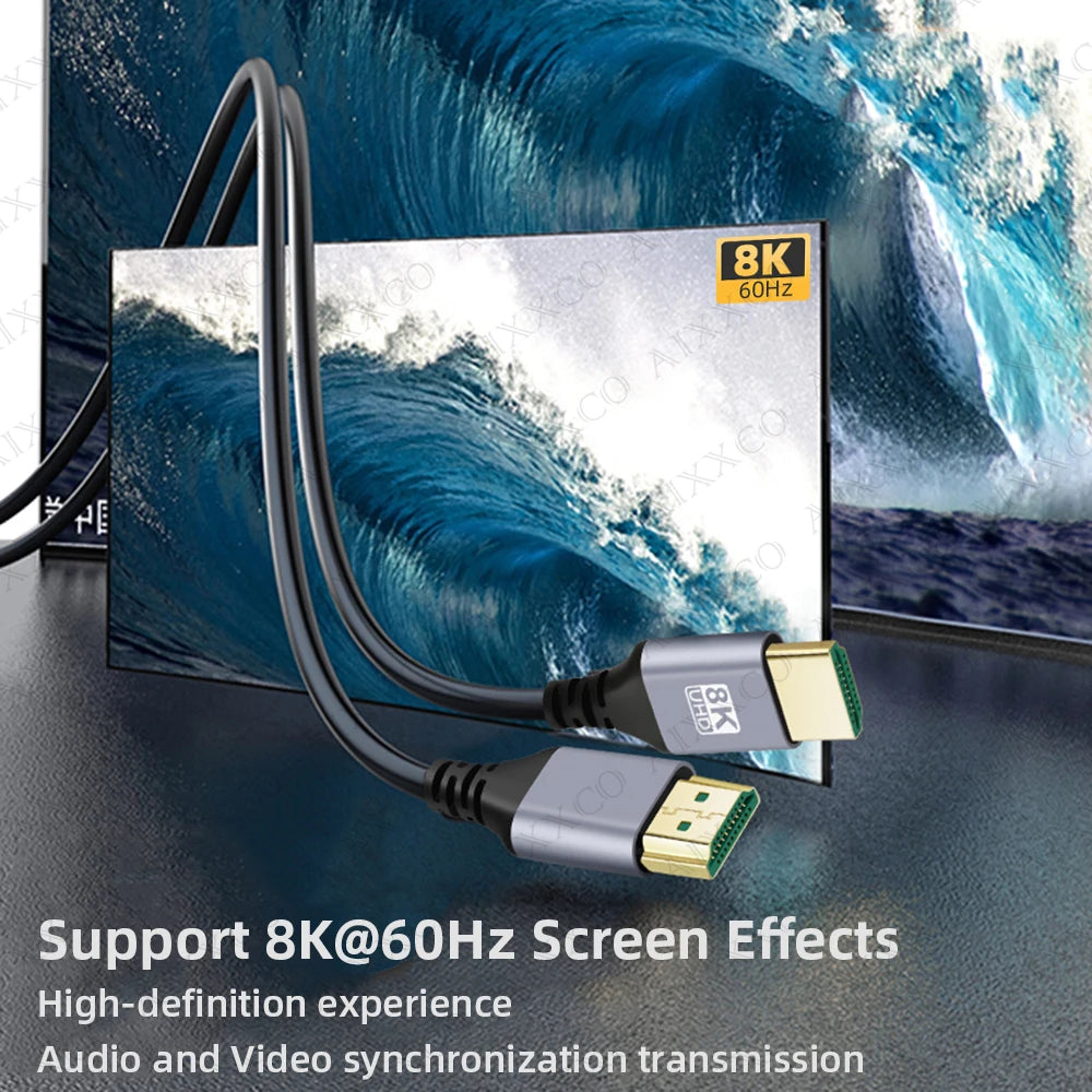 1M 2M 3M 5M 8K HDMI-Compatible Cable 4K@120Hz 8K@60Hz 8K HDMI-Compatible 2.1 48Gbps Adapter Video Cable For HDR PC TV Box PS5