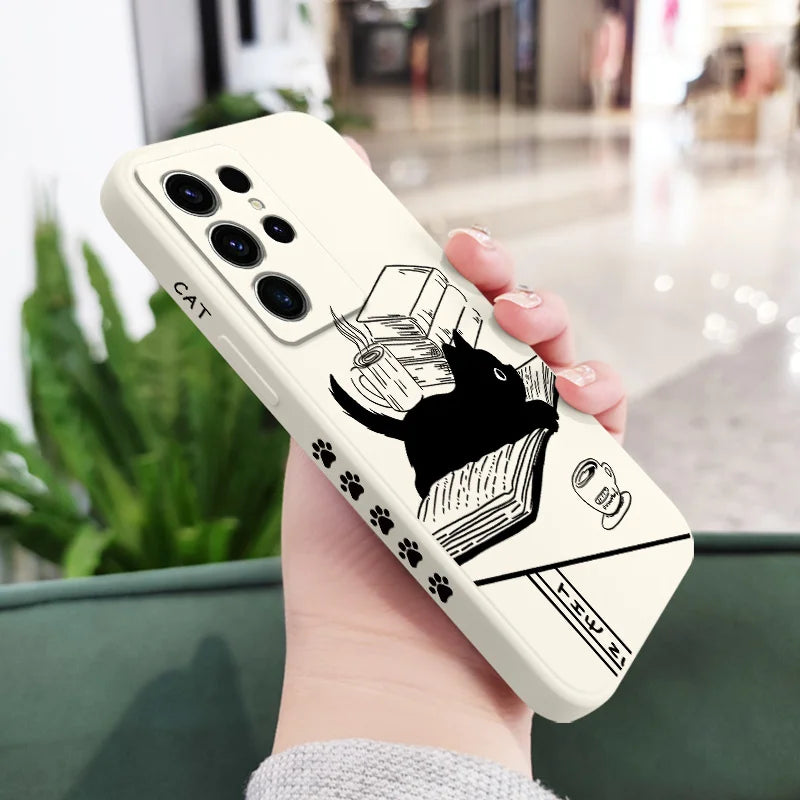 Table Cat Phone Case For Samsung Galaxy S25 S24 S23 S22 S21 S20 S10 Ultra Plus FE Note 20 Ultra 10 9 Plus Cover