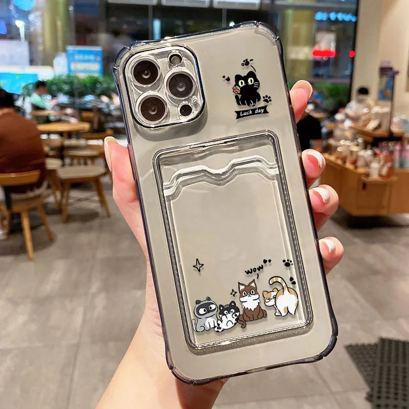 Card Slot Holder Phone Case For iPhone 13 17 15 16 11 12 14 Pro Max 16e Air XR XS X 7 8 Plus SE Soft Photo Pocket Wallet Cover