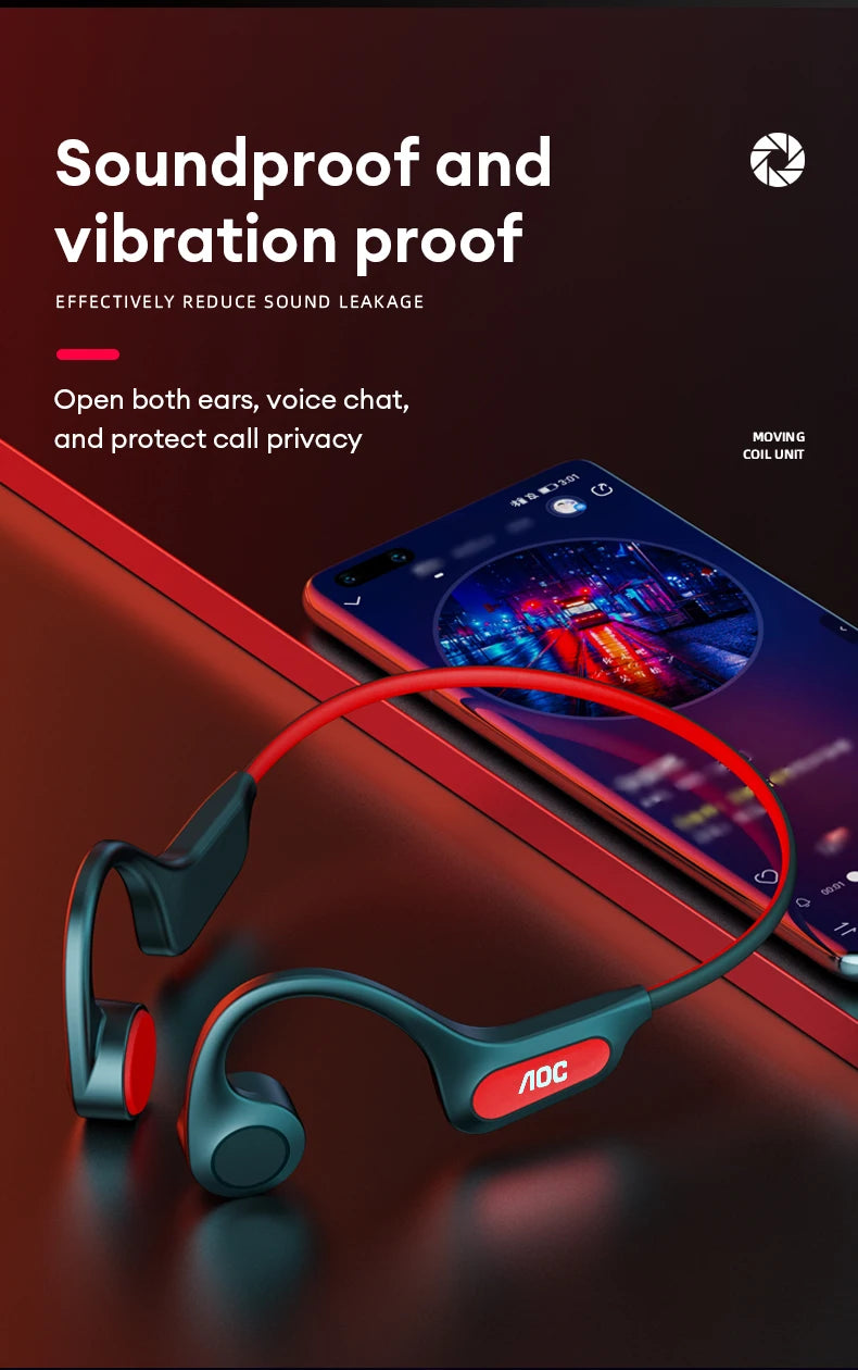 AOC ACN4521 Bone Conduction Wireless Headphone Ear Hook Cycling Sports OWS Earphones Waterproof Low Latency Bluetooth Headset