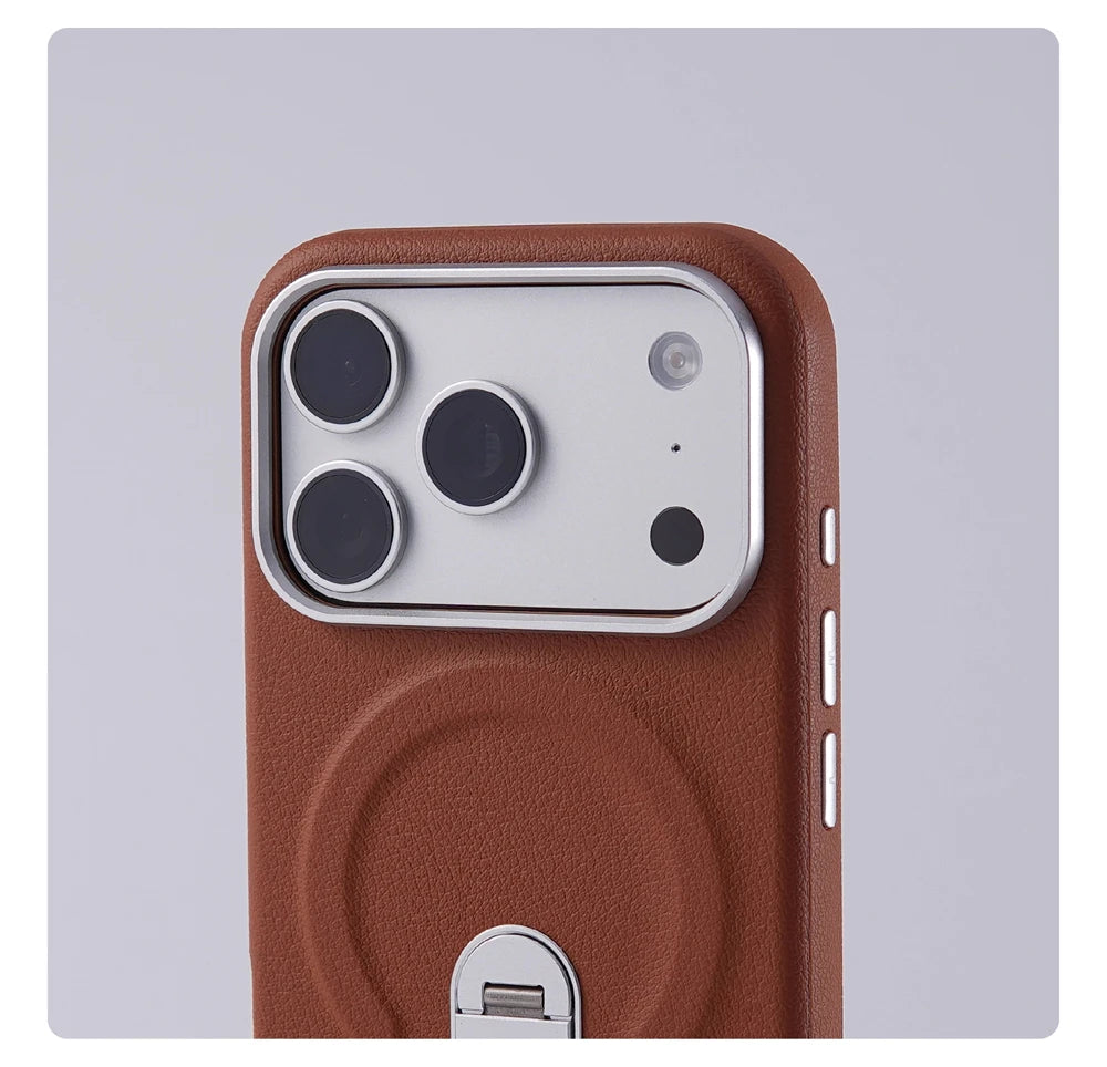 Luxury Rotation KickStand Business Leather Case For iPhone 18 17 Pro Max 16 15 14 13 For MagSafe Magnetic Matte Shockproof Cover