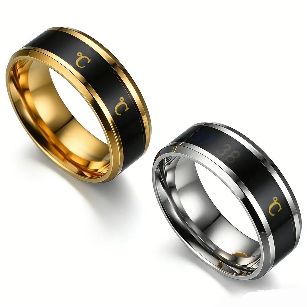 Smart Stainless Steel Multifunctional Ring for Couple Mood Feeling Intelligent Temperature Sensitive Rings Waterproof Jewelry