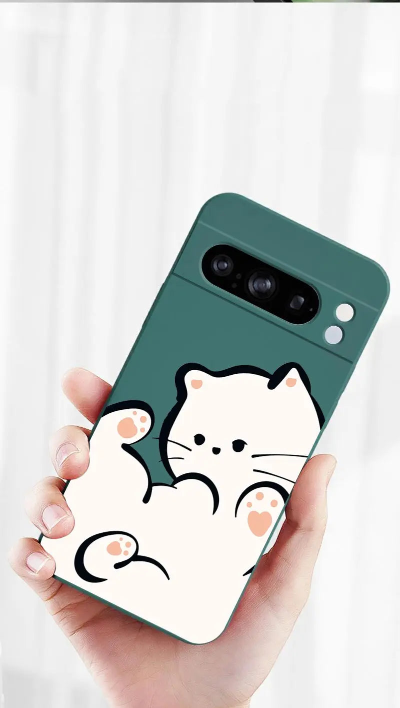 Pixel 8Pro Fluffy Kitten Bracelet Silicone Phone Case For Google Pixel 8Pro 3XL 3A 4 4A 8 8A 5 7 7A 9 9Pro 9ProXL 6A Cover