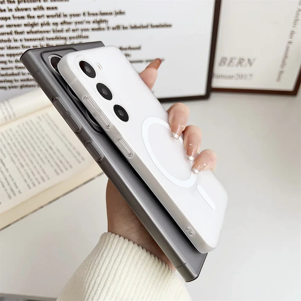 Matte Transparent Ultrathin Magnetic Phone Case for Samsung Galaxy S26 S25 S24 S23 S22 Ultra Plus S26+ Lens Protection PC Cover