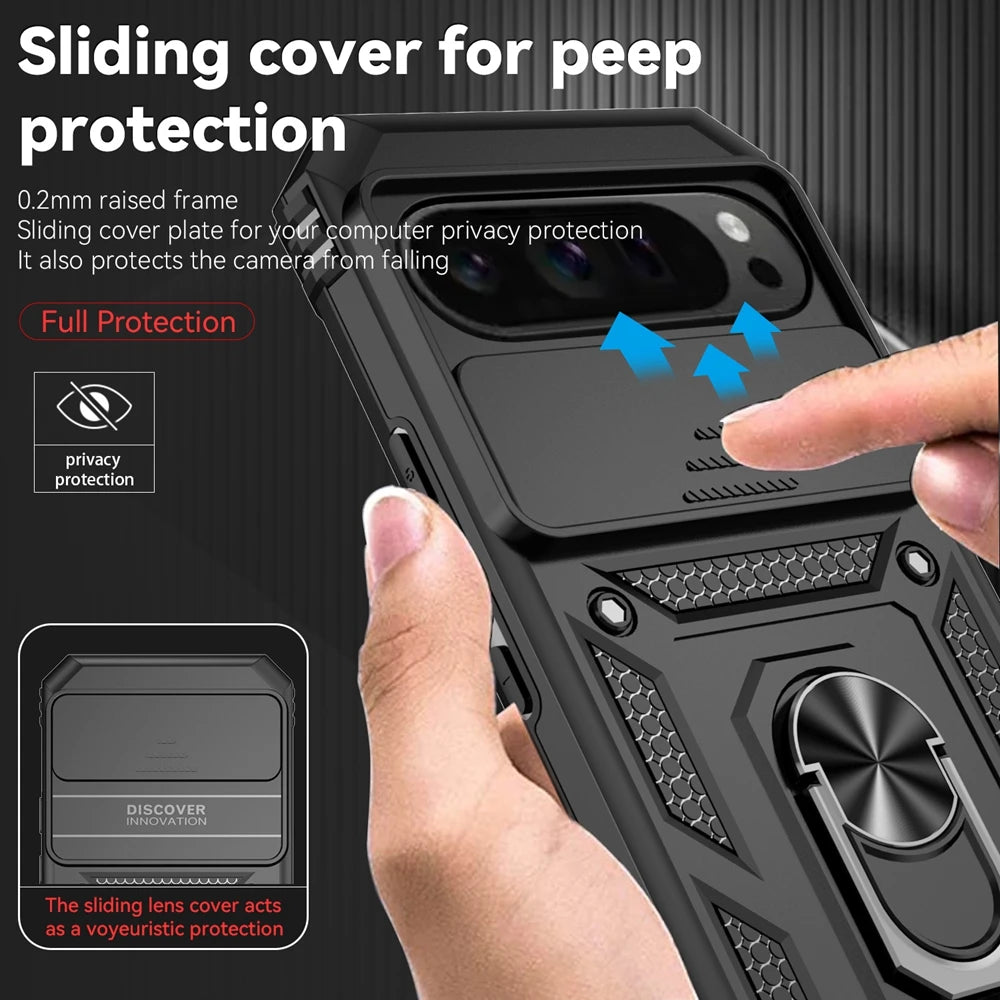 Shockproof Armor Funda For Google Pixel 6 7 8 9 10 Pro XL 10A 5G Slide Lens Protect Case For Pixel 6A 7A 8A 9A Ring Holder Cover