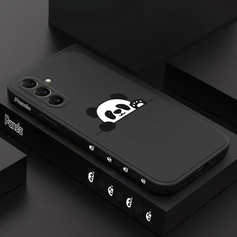 S24 Panda Cute Label New Silicone Phone Case For Samsung S24 S24Ultra S24Plus S23Plus S23 S21FE S22 S23FE S22Plus S21 S20 Cover