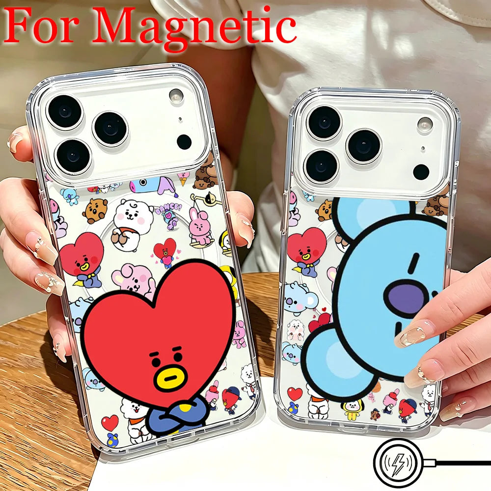 NEW Cartoon  B-BTS Magnetic Phone Case for iPhone 17 16 15 14 13 12 11 8 7 Air Plus Pro Max X XR XSMax Soft Clear Tpu Cover