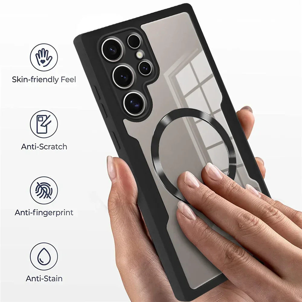 360° Full Shockproof Case for Samsung Galaxy S25 S24 S23 S22 S21 Ultra Plus FE Wireless Charging Transparent Cover