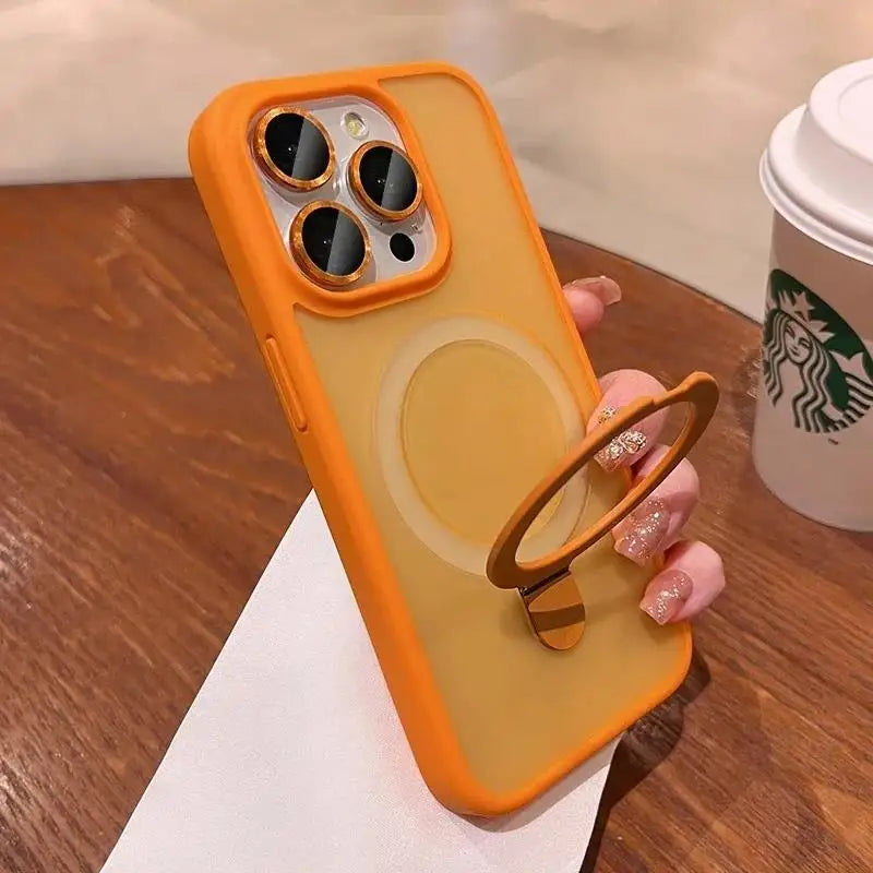 Matte Ring Holder Glass Lens Phone Case For iPhone 16 17 15 14 13 12 11 Pro Max For Magsafe Wireless Magnetic Hard Bumper Cover