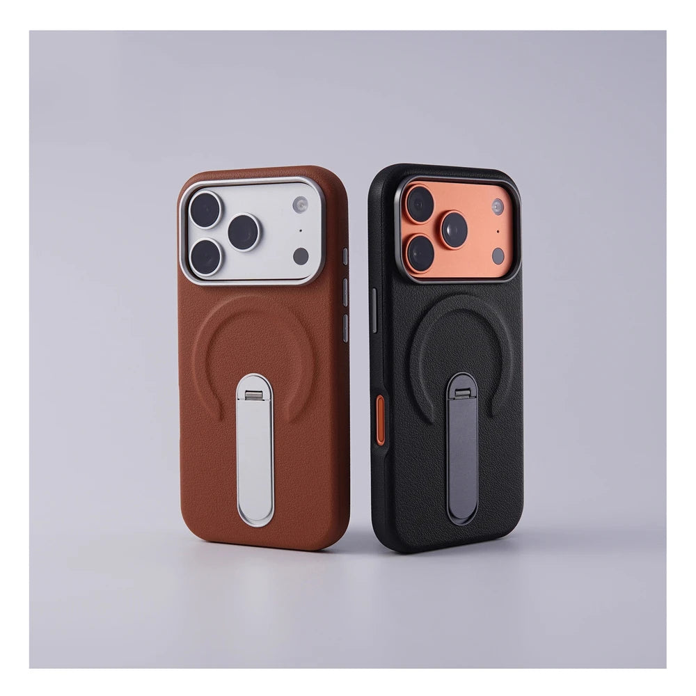 Luxury Rotation KickStand Business Leather Case For iPhone 18 17 Pro Max 16 15 14 13 For MagSafe Magnetic Matte Shockproof Cover