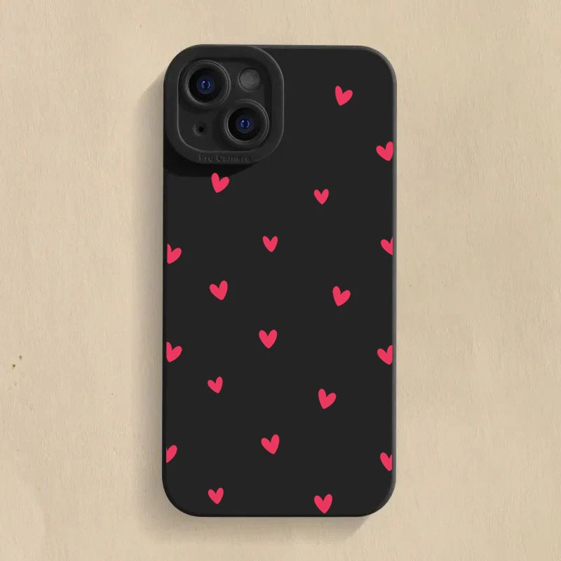 Black Love Heart Phone Case For iPhone 17 16 14 15 13 12 11 Pro Max X XR XS 7 8 15 16 Plus SE Shockproof Silicone Soft Cover