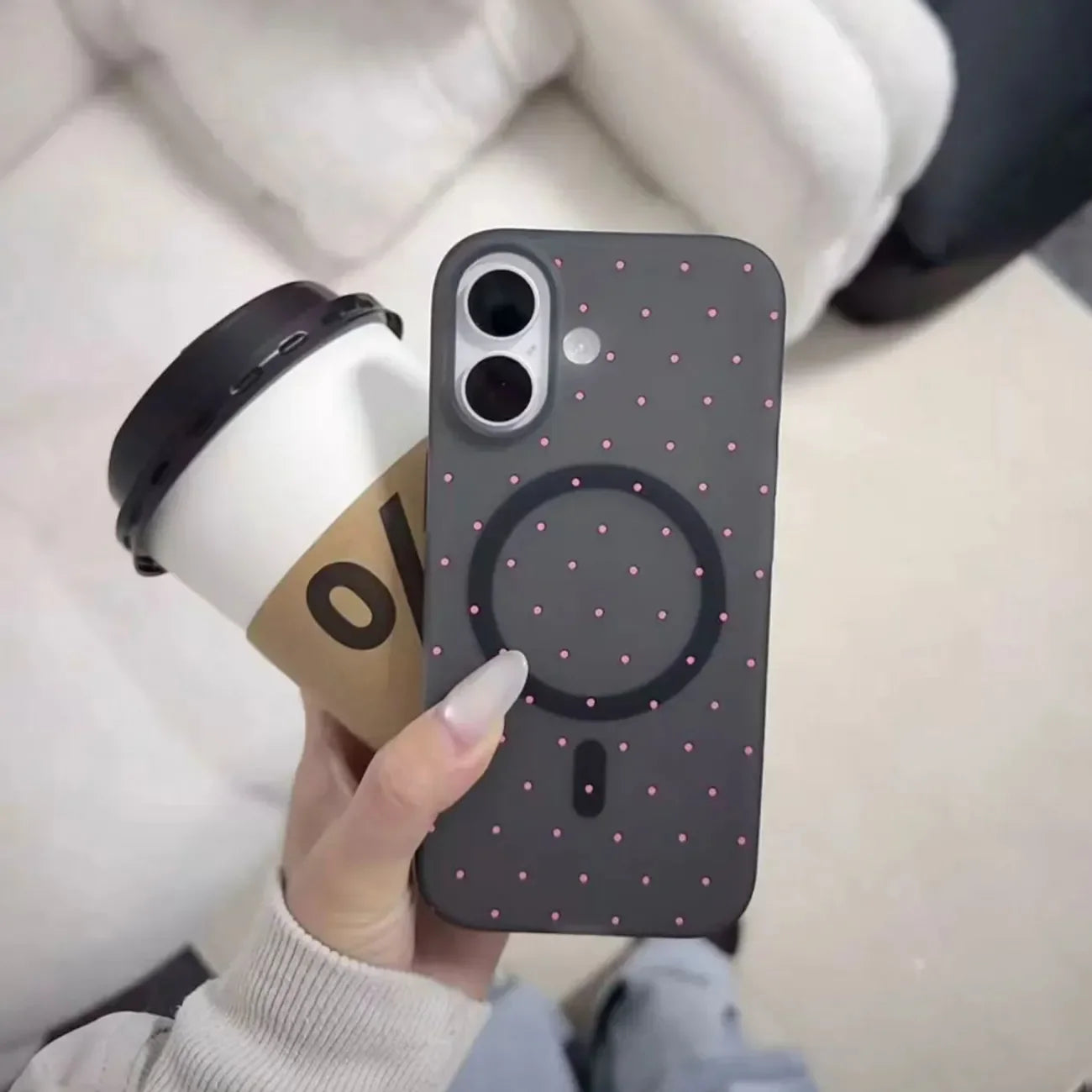 Black Polka Dot For Magnetic Wireless Charging Phone Case For iPhone 17 16 15 14 13 12 11 Pro Max PLUS 17air 16e Matte Cover