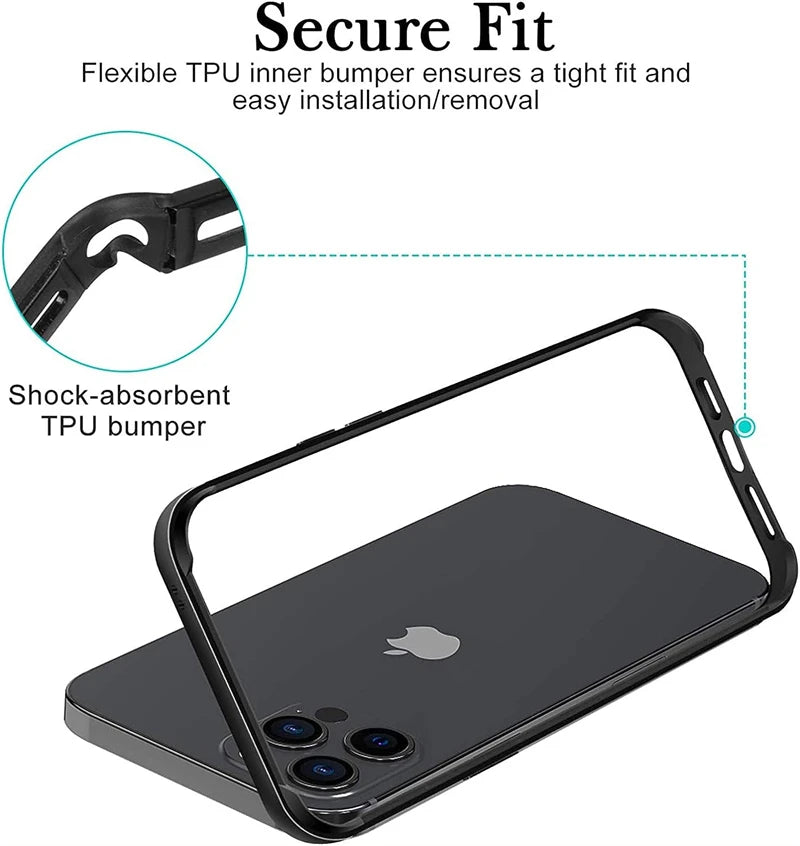 Aluminium Metal Bumper Frame Soft Inner Silicone Case for IPhone 15 14 13 11 16 Pro Max 12 Mini Plus XR X IPones Slim Hard Cover