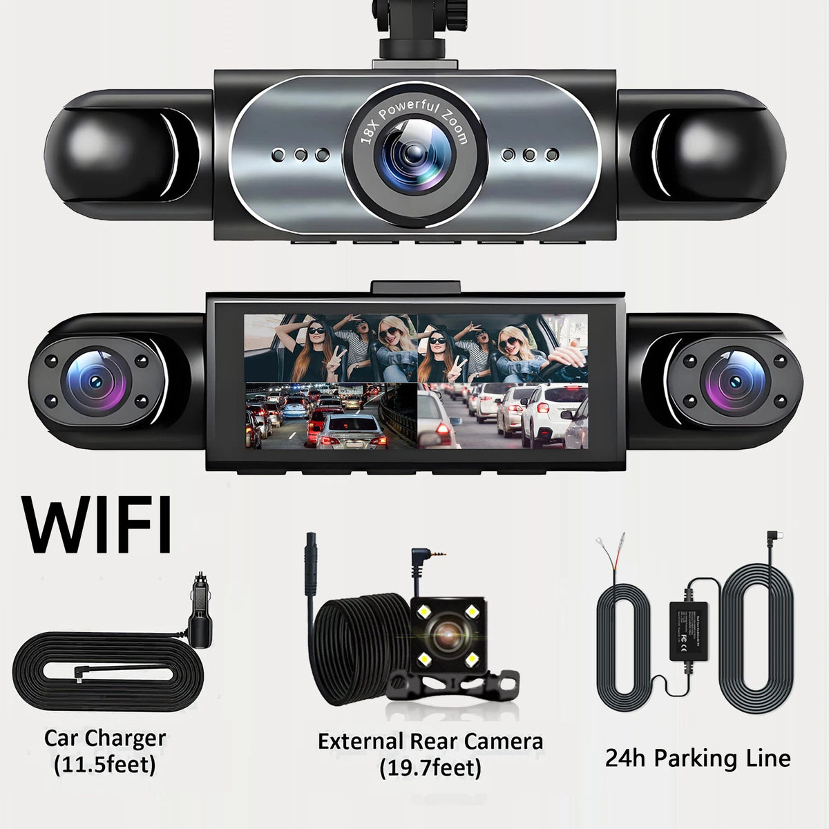 4 Channel Dash Cam 360° Car Video Recorder Black Box with Night Vision 24/7 Parking Monitor G-Sensor Loop Recording Auto Parts