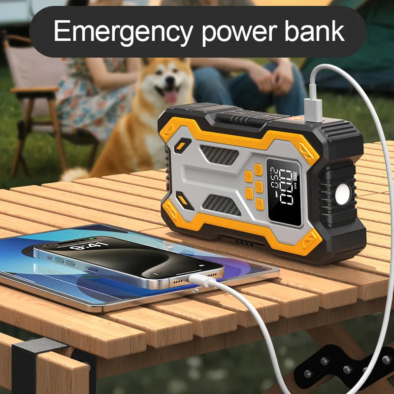 Car Jump Starter With Air Compressor LCD Screen 30000mAh Portable Booster Charger 7000A Powerful Car Battery Starting Devi