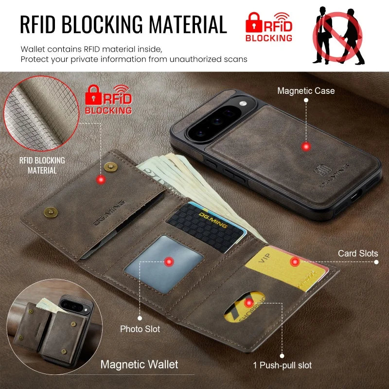 Dg.ming Magnetic Leather Wallet Phone Case For Google Pixel 10 Pro Xl Pro 9 8 2 In 1 Detachable Flip Card Funda Cover Coque Etui