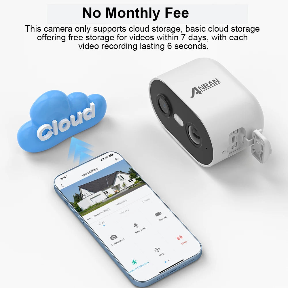 ANRAN 2K Rechargeable Battery Camera 2.4G WiFi Camera Wireless Home Surveillance Security Cameras PIR, IP65, Work with ANRAN App