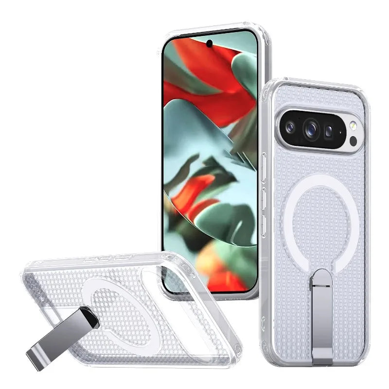For Google Pixel 10 9 Pro XL 10A 9A Transparent particle heat dissipation PC board bracket magnetic phone case protective cover