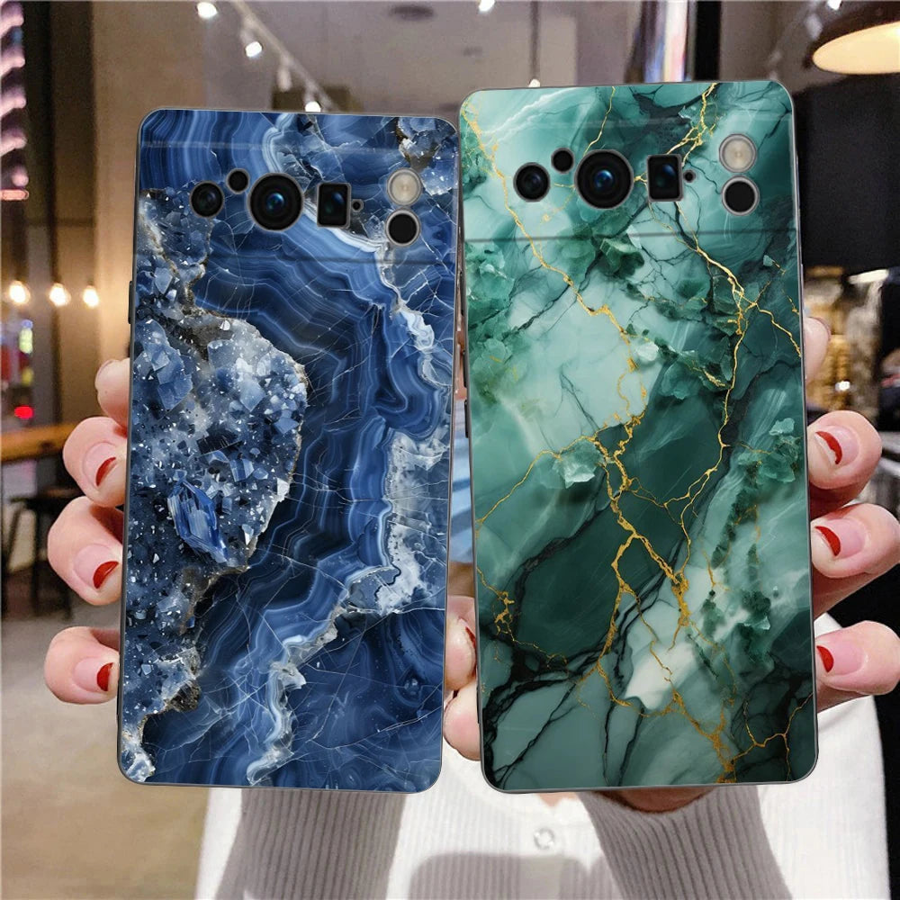 Marble Stone Phone Case For Google Pixel 10A 10 9 8 7 6 Pro XL 9A 8A 6A 7A 5G Soft Shockproof TPU Black Cover