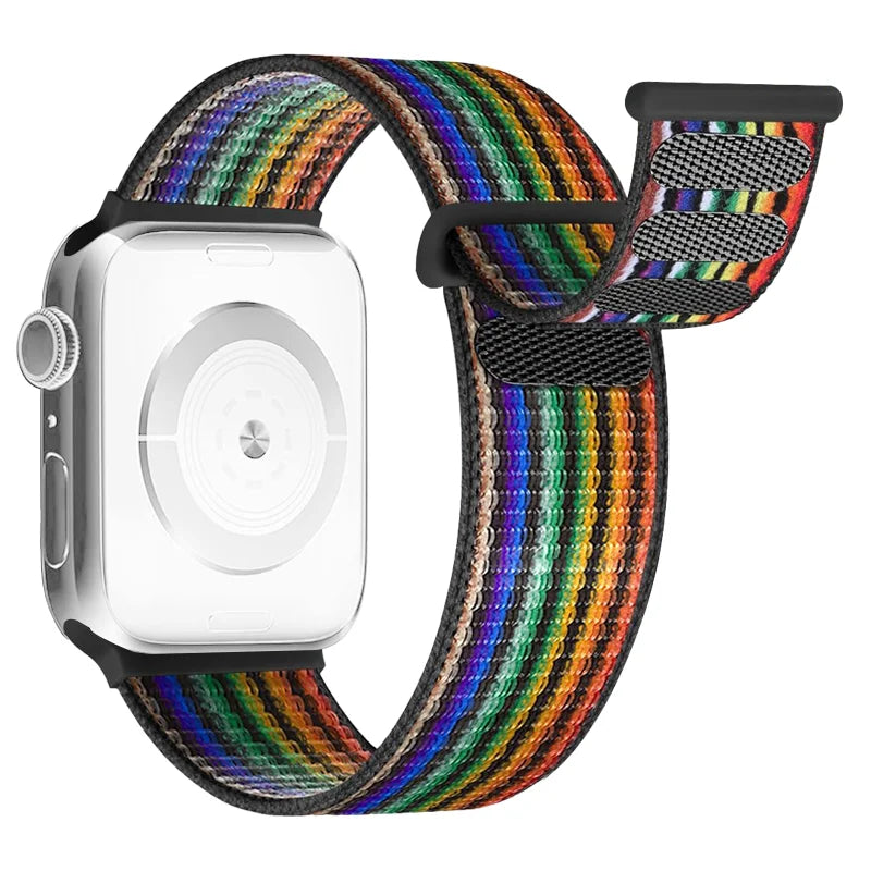 2 Packs Rainbow Sport Nylon Watch Band Compatible with Apple Watch 38mm 40mm 41mm 42mm 44mm 45mm 46mm 49mm for Pride Day