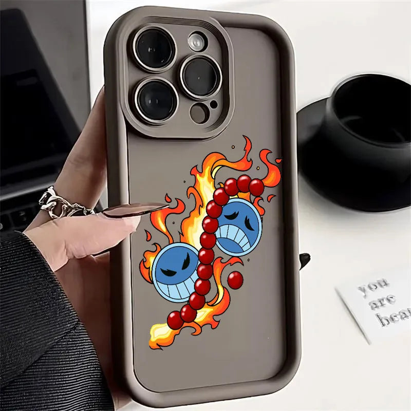 Ones Pieces Anime Ace Fire Phone Case for iPhone 17e 17 16e 16 15 14 13 12 11 Air Pro Max Mini XR XS X Plus Soft TPU Back Cover