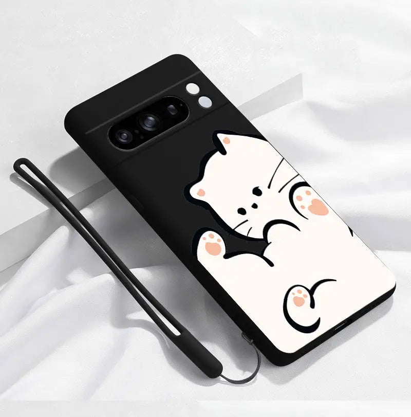Pixel 8Pro Fluffy Kitten Bracelet Silicone Phone Case For Google Pixel 8Pro 3XL 3A 4 4A 8 8A 5 7 7A 9 9Pro 9ProXL 6A Cover