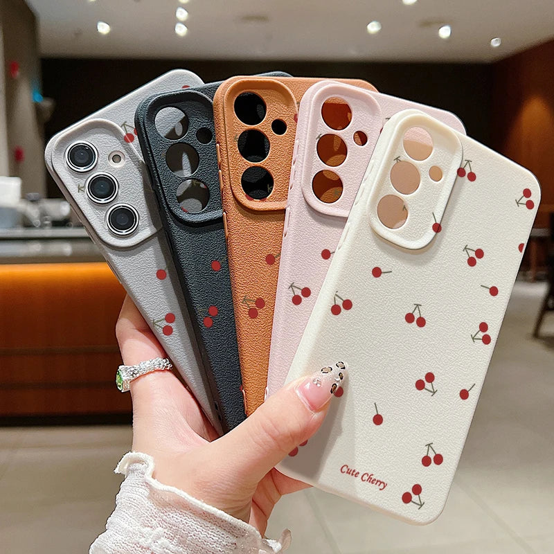 Red Cherry Case For Samsung Galaxy S25 Edge S26 S24 S23 S22 Ultra Plus S25 S24 FE A57 A37 A17 A56 A55 A36 A15 A16 Silicone Cover