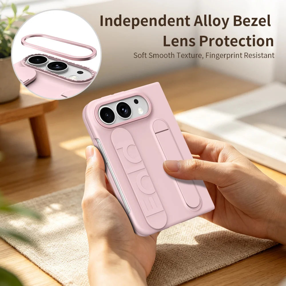 For iPhone Duo Cases Luxury Wristband Folding Bracket Case for iPhone Duo 2026 Fold Wrist Strap Built-in Screen Protector Cover