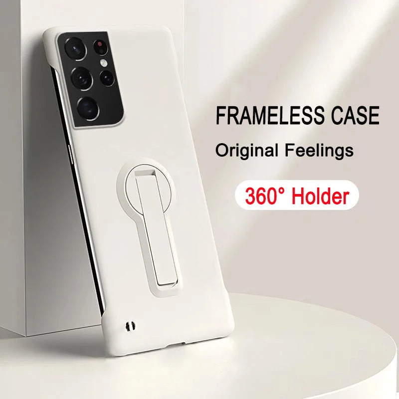 Luxury Frameless Hard PC Phone Case For Samsung S24 S23 S22 S21 S20 S25 Edge FE S10 Note 20 Ultra 10 Plus Stand Back Cover