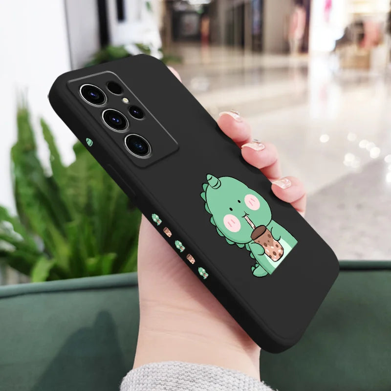 Milk Tea Dinosaur Phone Case For Samsung Galaxy S25 FE S24 S23 S22 S21 S20 S10 S10E Ultra Plus FE Note 20 Ultra Plus Cover