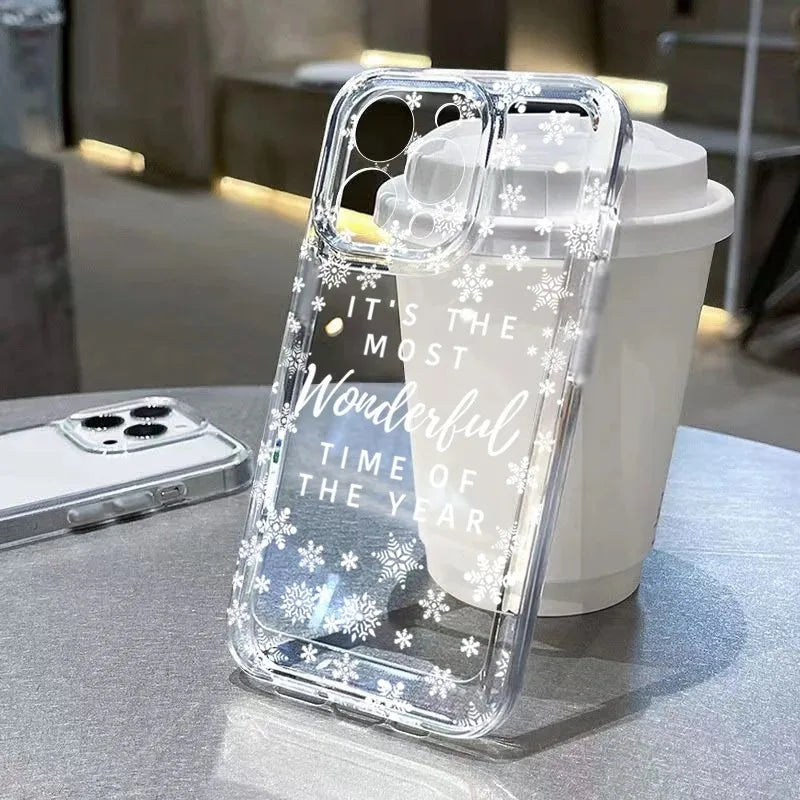 Christmas Winter Snowflake Shaped Pattern Soft Cover For iPhone 17 16E 16 15 14 Plus 13 12 11 Pro MAX 17 Air Phone Case