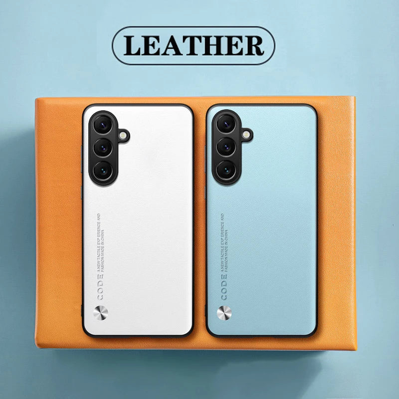 For Samsung S25 Edge S24 S23 S22 S21 S20 FE Plus Note 20 Ultra Plain PU Leather Silicone Protection Cover Shockproof Hard Bumper