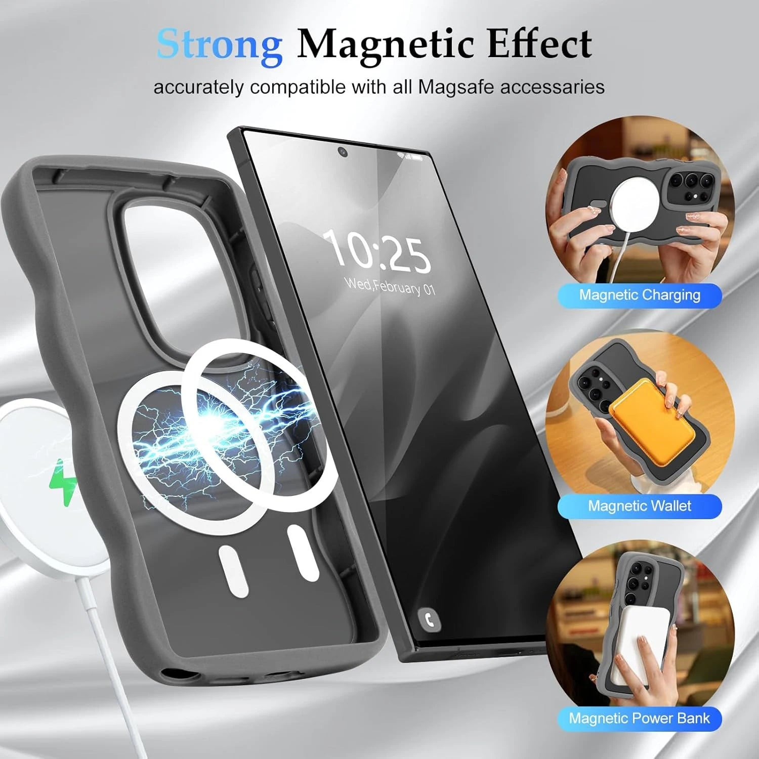 Luxury Wavy Frame Matte Case For Samsung Galaxy S26 S25 S24 Ultra Plus Edge S 26 A56 A36 Magsafe Charge Shockproof Armor Cover