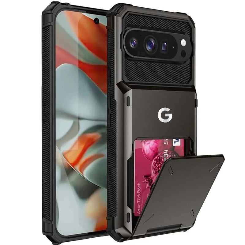 2in1 Heavy Duty Armor Card Holder OTT-BOX Hard Case For Google Pixel 10 9 Pro XL Hidden Flip Slot Defender Shcokproof Back Cover