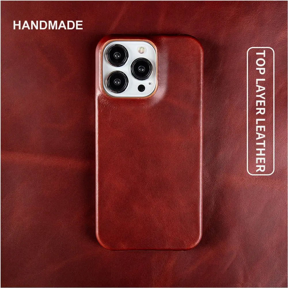 For Case iphone 16 Pro Max Cases Oil Wax Luxury Genuine Leather Cover For Iphone 17 16 15 14 13 XS Max X 8 Plus Phone Shell Capa