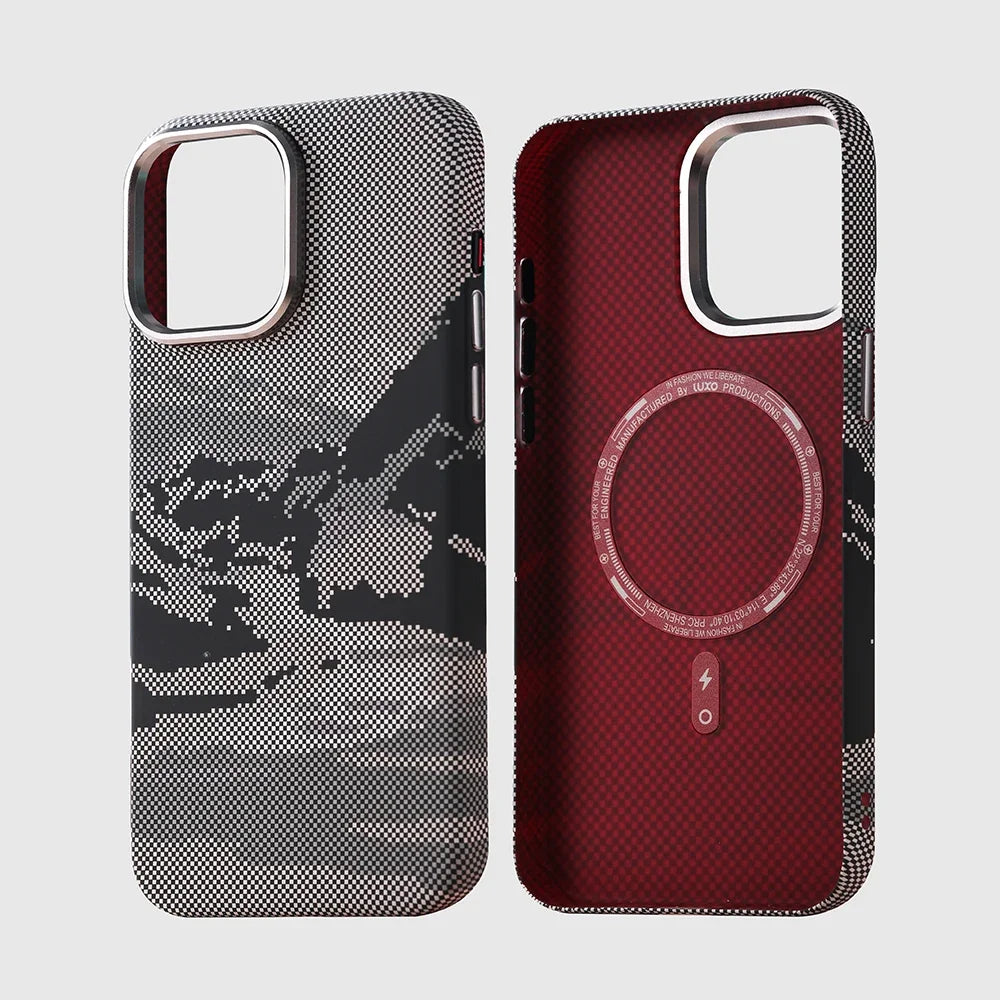 Abstract Landscape Relief for MagSafe Phone Case for iPhone 16 15 14 Pro Max 17 Wireless Charge Alloy Lens Shield Hard PC Cover