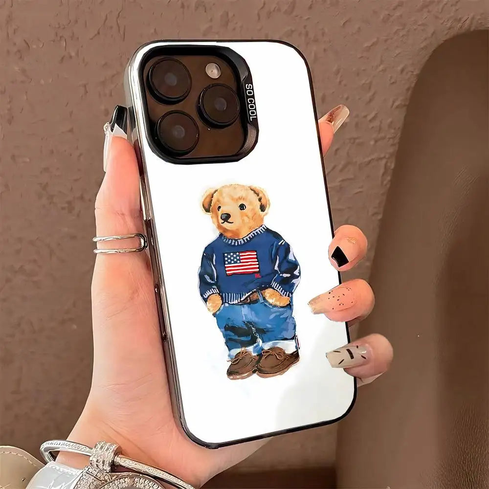 1PC Fashion Bear P-Polo Phone Case For IPhone 17 Air 16 15 14 13 12 11 Pro Max Plus Color Shockproof Back Silver Cove