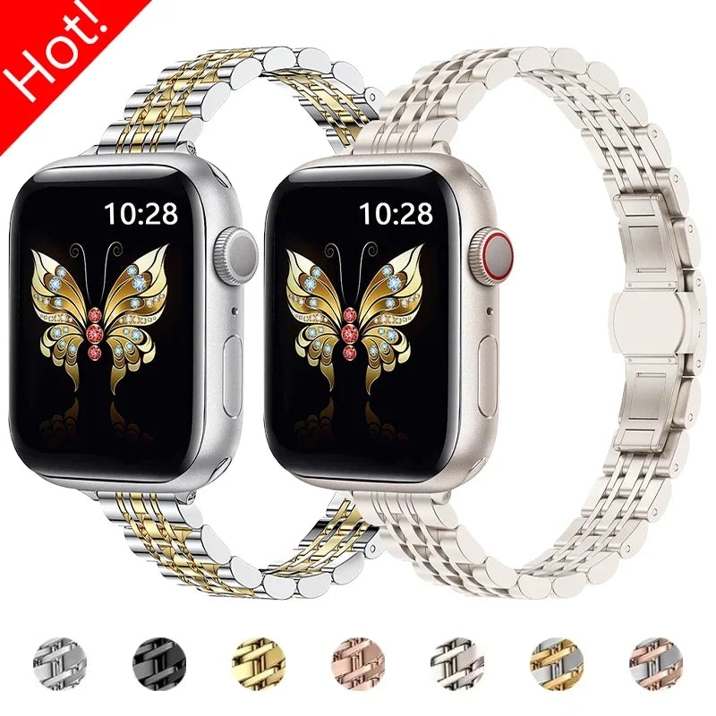 Women Slim Strap for Apple Watch Band Ultra 4 3 2 49mm 46mm 42mm 45mm 44mm Metal Wristband for IWatch Series 12 11 10 9 8 7 6 SE