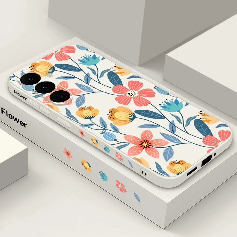 Colorful Flower Case For Samsung Galaxy S24 S23 S22 Ultra S21 FE S26 A56 A15 A35 A55 A52 A53 A54 5G S25 Silicone Lanyard Case