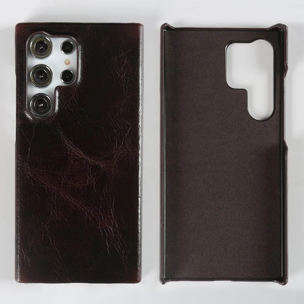 Luxury Genuine Leather Case for Samsung Galaxy S24 Ultra S23 S22Plus S21FE S20 Real Cowhide Leather Phone Cover Back Shell Coque