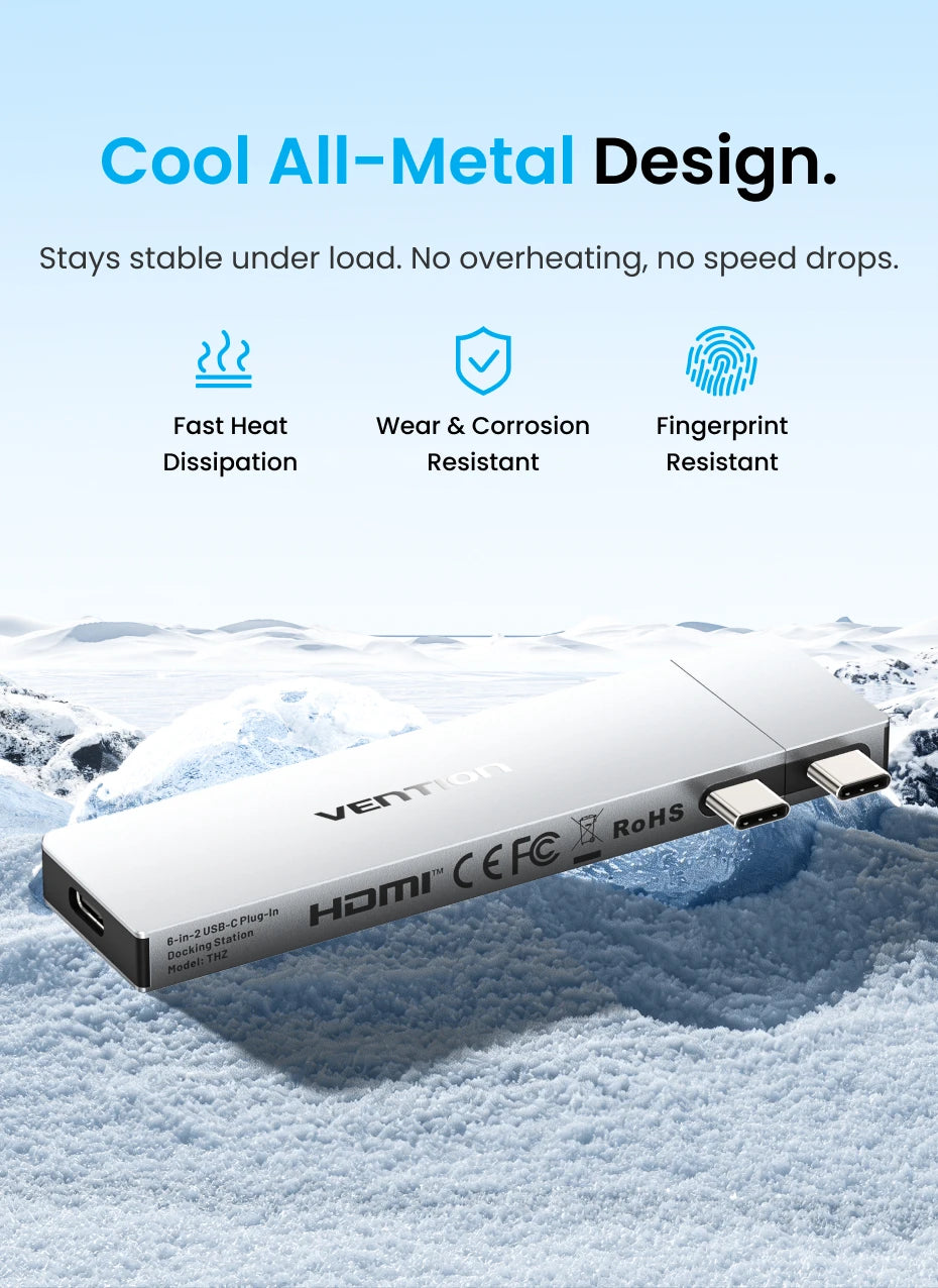 Vention USB C Plug-in Hub 6 in 2 Thunderbolt 4 80Gbps 8K Dock Station for MacBook Pro Air USB 3.0 HUB HDMI 4K60Hz for Win Laptop