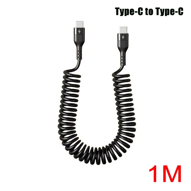 Spring Pull Telescopic Data Cable 5A 66W USB To Type-C/Dual Type-C Fast Charging Cable For  Car 1M 1.8M 2M For iphone17 Xiaomi17